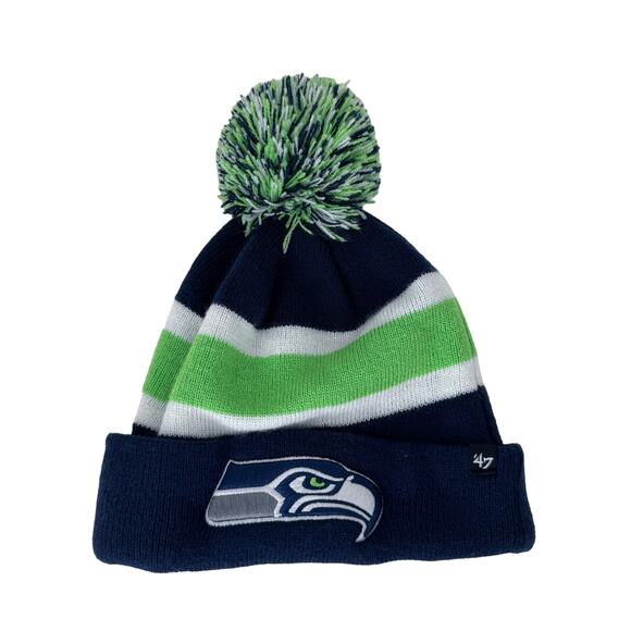 '47 Brand NFL Seattle Seahawks Pom Beanie Cuffed Knit Hat Green Blue Mens OS - Picture 1 of 5